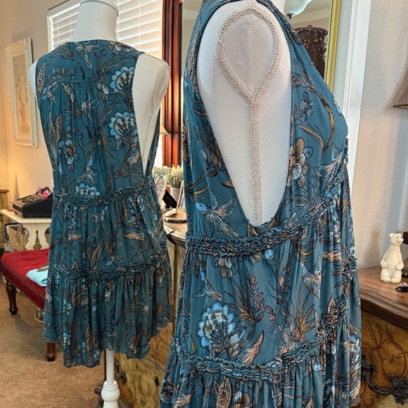 Free People Hummingbird Print Tunic Top Dark Teal - Picture 4 of 15